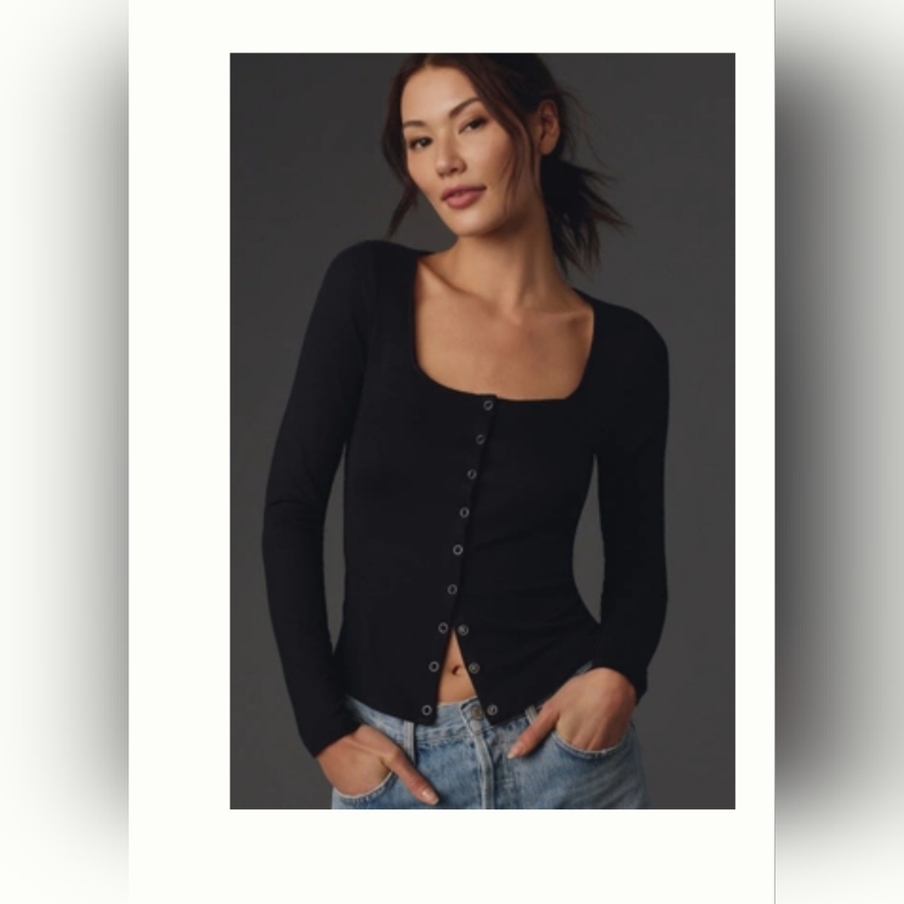 NWT Maeve By Ahropologie Nlack Square Neck Top